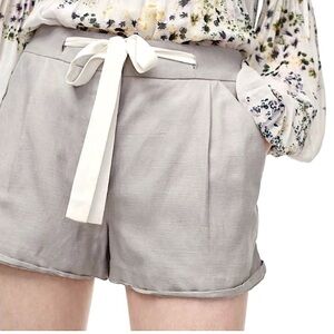 Aritzia Wilfred Allegra Pleated Short Gray Linen Blend Cuffed Silk Cord Sz 0